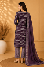 Premium Purple Printed 3-Piece Kurti Set with Mal Dupatta