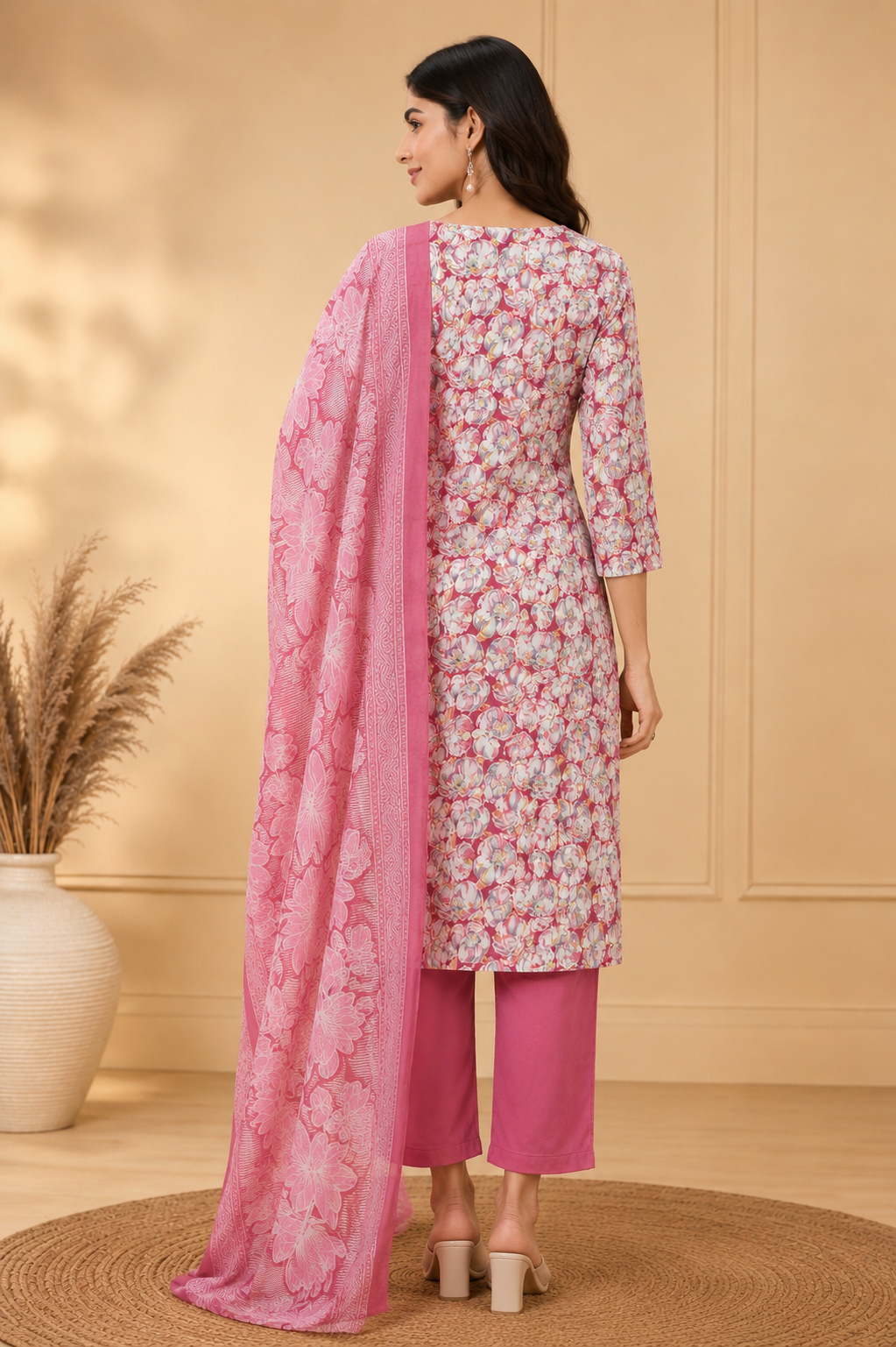 Cotton Floral Printed Straight Kurti Suit Set with Cotton Pant & Printed Dupatta | 3-Piece Ethnic Set