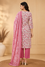 Cotton Floral Printed Straight Kurti Suit Set with Cotton Pant & Printed Dupatta | 3-Piece Ethnic Set