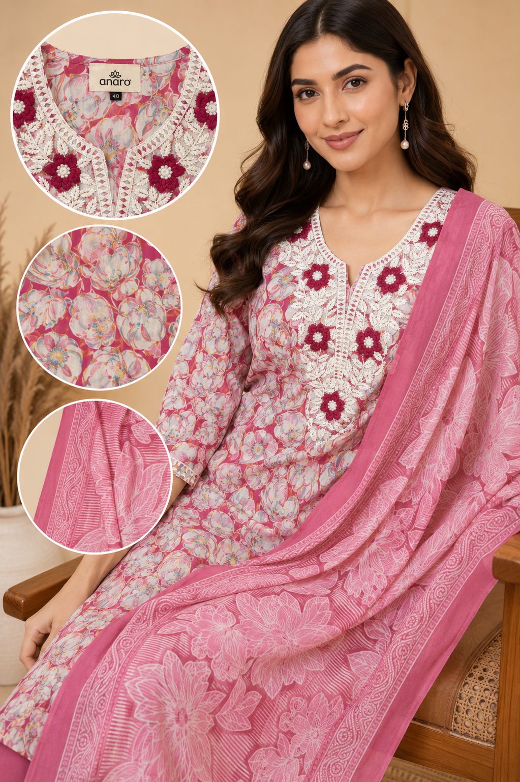 Cotton Floral Printed Straight Kurti Suit Set with Cotton Pant & Printed Dupatta | 3-Piece Ethnic Set