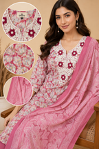 Cotton Floral Printed Straight Kurti Suit Set with Cotton Pant & Printed Dupatta | 3-Piece Ethnic Set