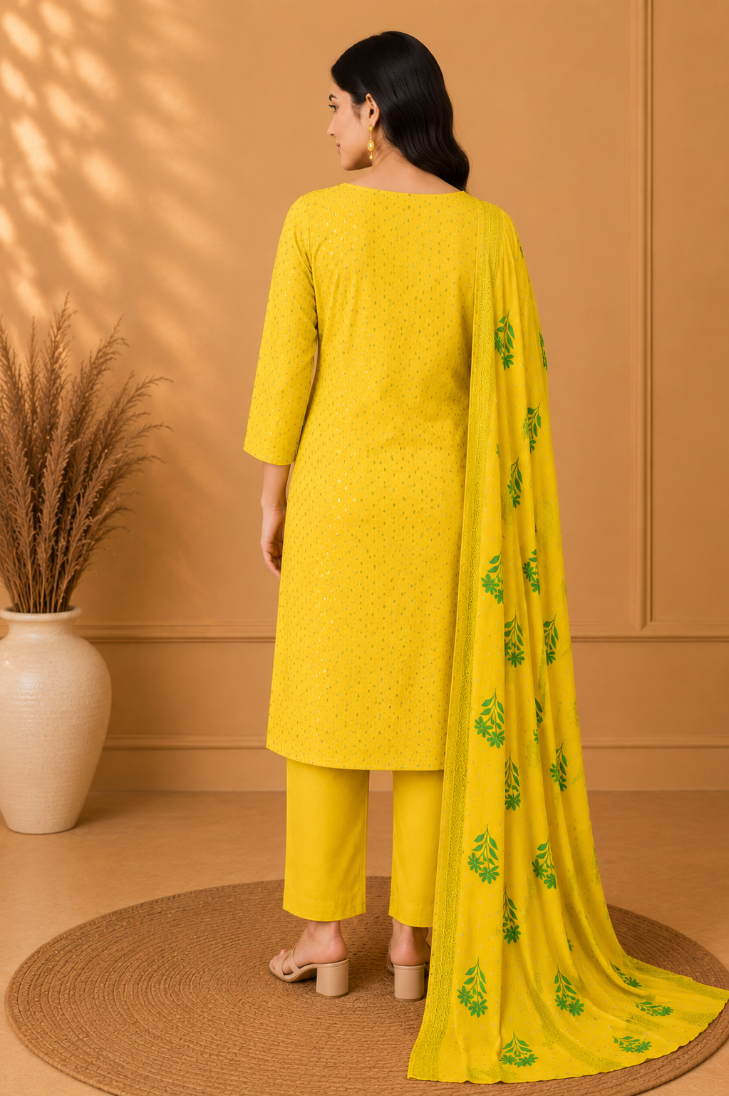 Cotton Embroidered Straight Kurti Suit Set with Cotton Pant & Printed Dupatta | 3-Piece Ethnic Set