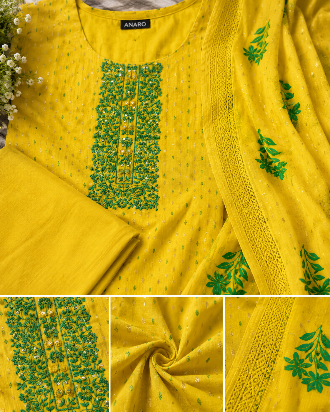 Cotton Embroidered Straight Kurti Suit Set with Cotton Pant & Printed Dupatta | 3-Piece Ethnic Set