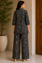 Premium Cotton Printed Co-Ord Set | Floral Print Top with Wide-Leg Pants | 2-Piece Cord Set