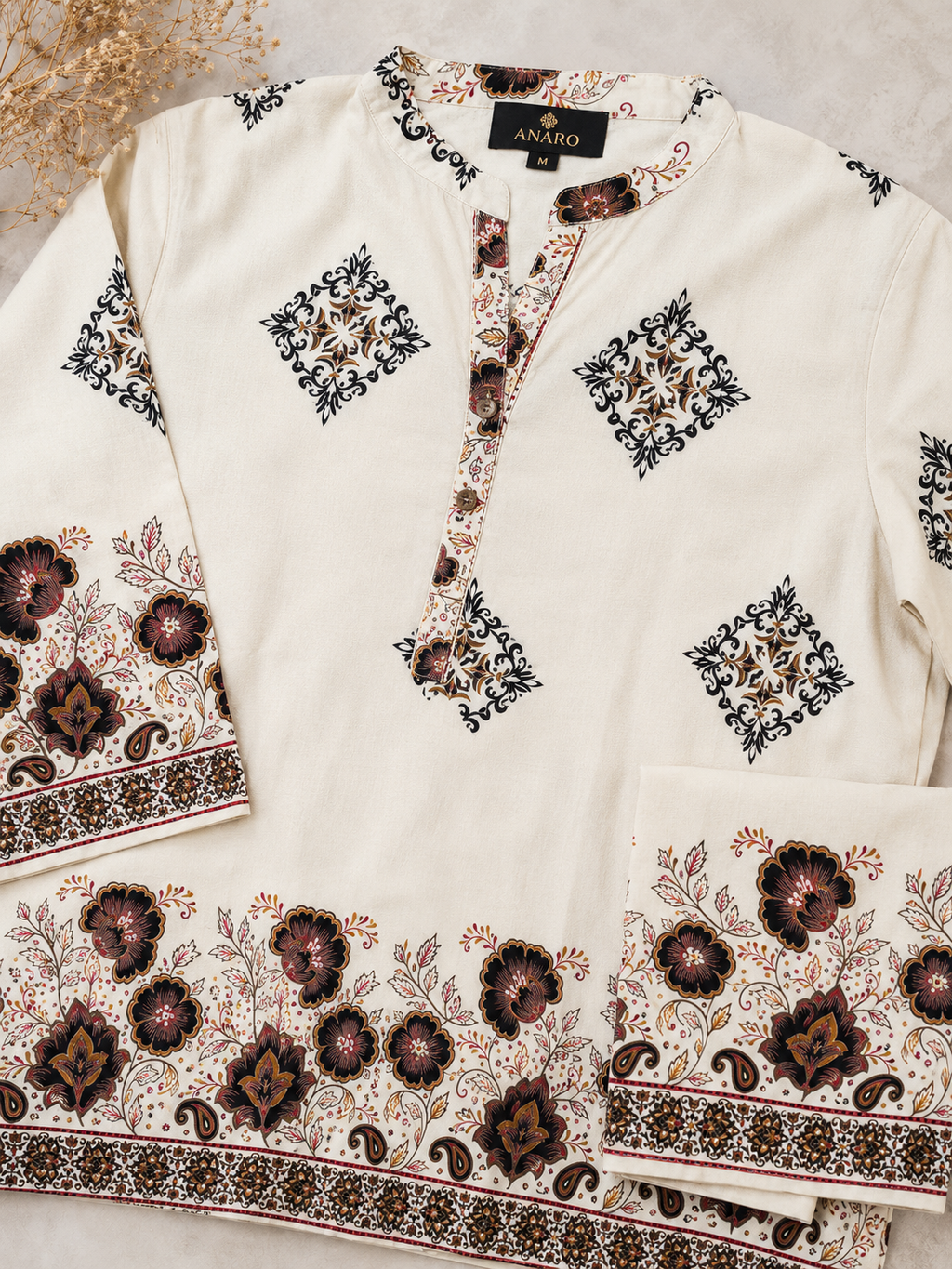Premium Cotton Printed Co-Ord Set | Ethnic Floral Print Top with Wide-Leg Pants | 2-Piece Cord Set