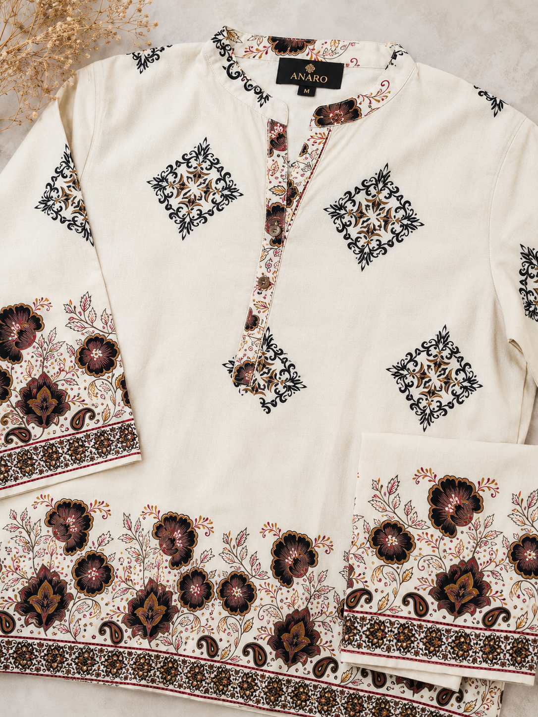 Premium Cotton Printed Co-Ord Set | Ethnic Floral Print Top with Wide-Leg Pants | 2-Piece Cord Set