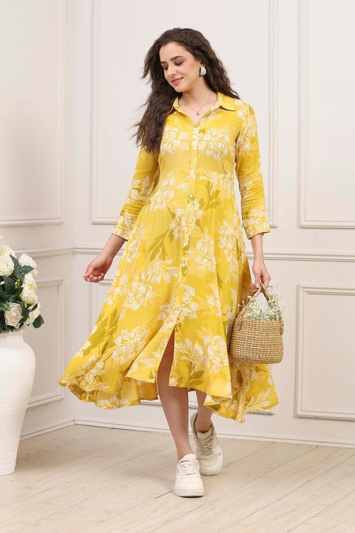Olive Rayon Printed Straight Dress