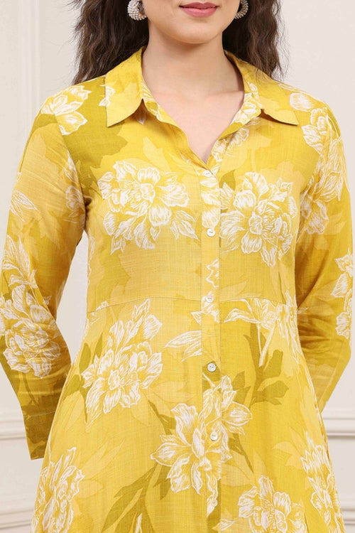 Olive Rayon Printed Straight Dress