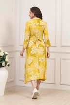 Olive Rayon Printed Straight Dress