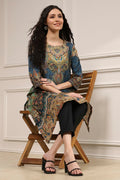 Blue Cotton Printed Straight Kurta