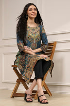 Blue Cotton Printed Straight Kurta