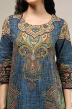 Blue Cotton Printed Straight Kurta