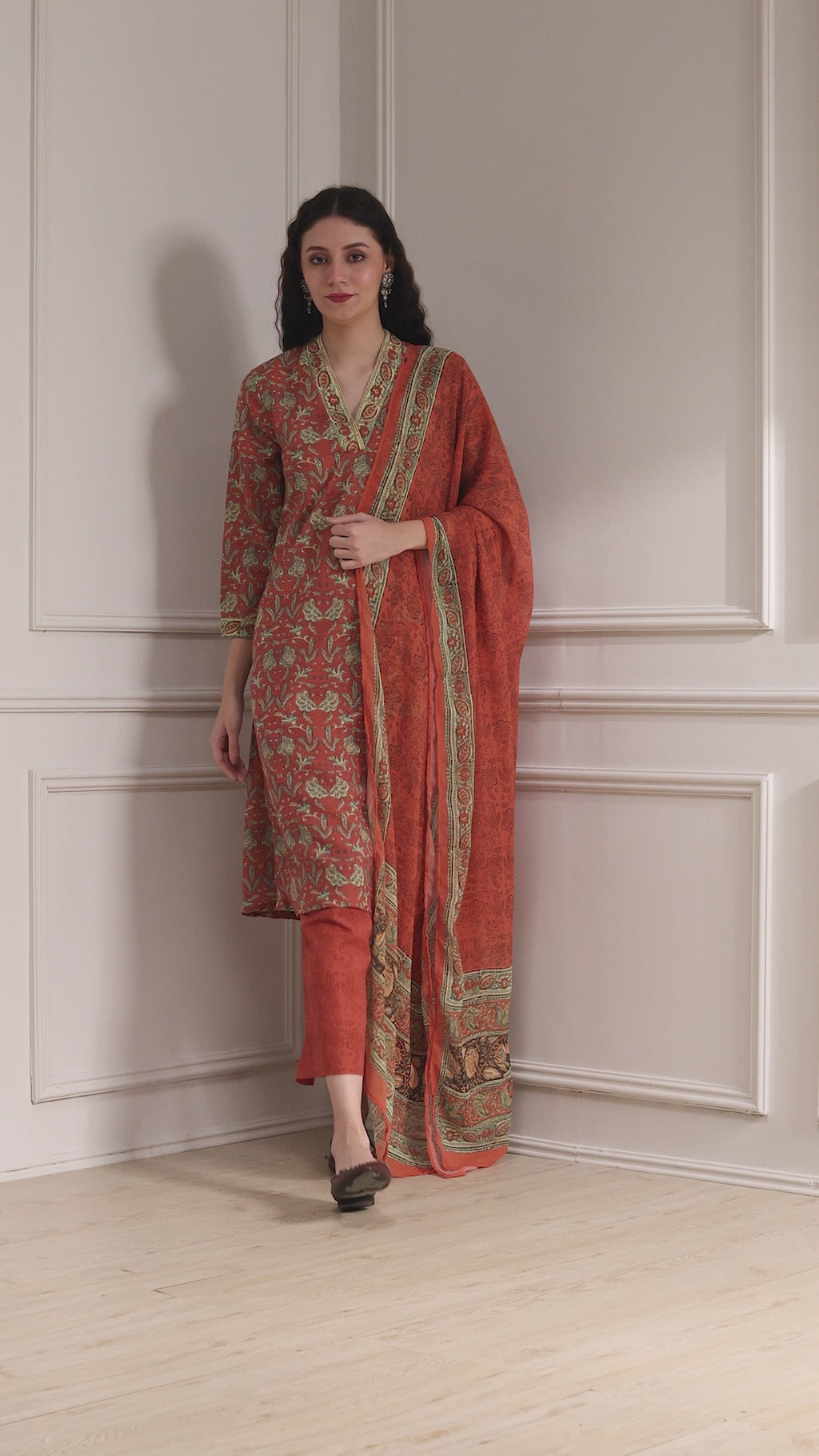 Rust Printed Straight Suit Set