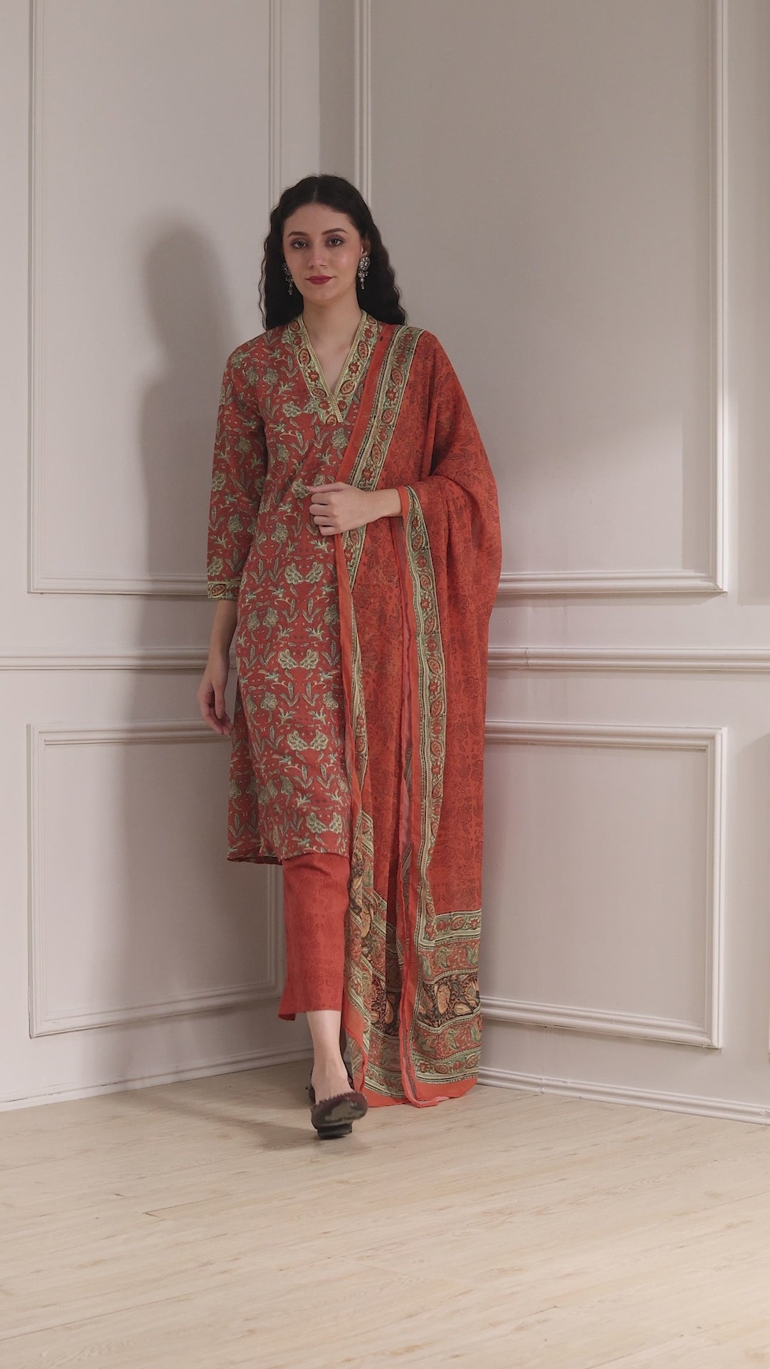 Rust Printed Straight Suit Set