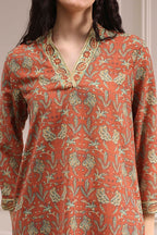 Rust Printed Straight Suit Set