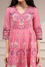 Light Pink Cotton Printed Anarkali Suit Set