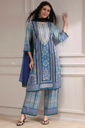 Blue Cotton Printed Straight Suit Set