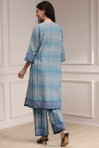 Blue Cotton Printed Straight Suit Set
