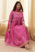 Onion Pink Cotton Printed Anarkali Suit Set