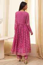 Onion Pink Cotton Printed Anarkali Suit Set